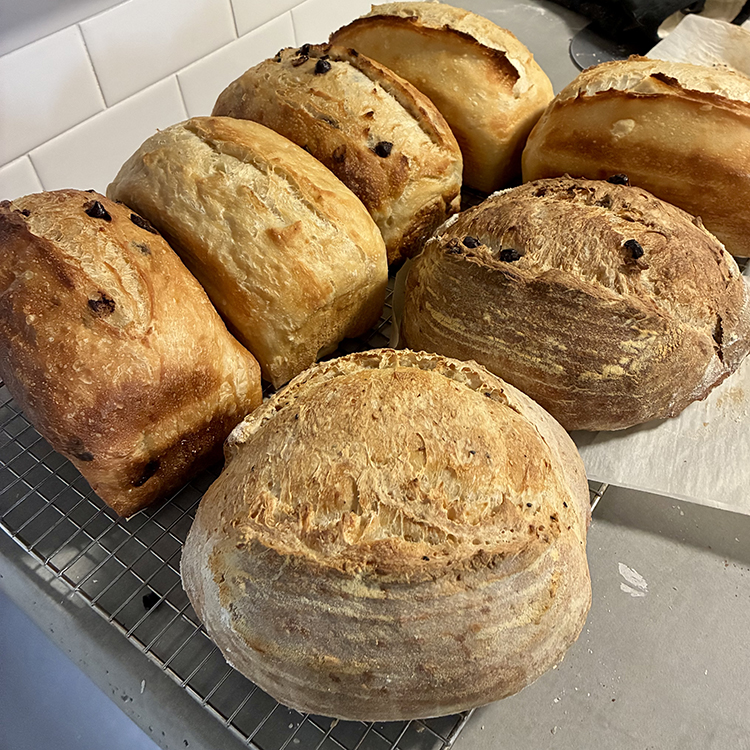 Bread loaves on a cooling rack