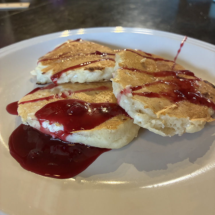 Chokecherry syrup on pancakes